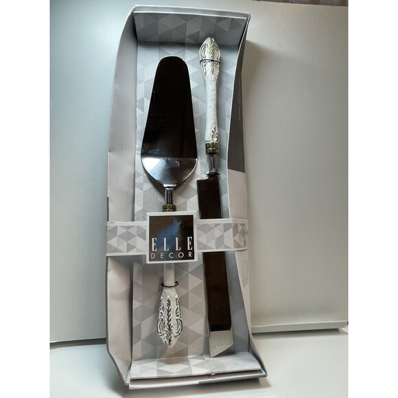 Elle Decor Set If 2 Cake White Gold Decorative Handle Serving Set New (Sm Flaw) - Picture 3 of 8